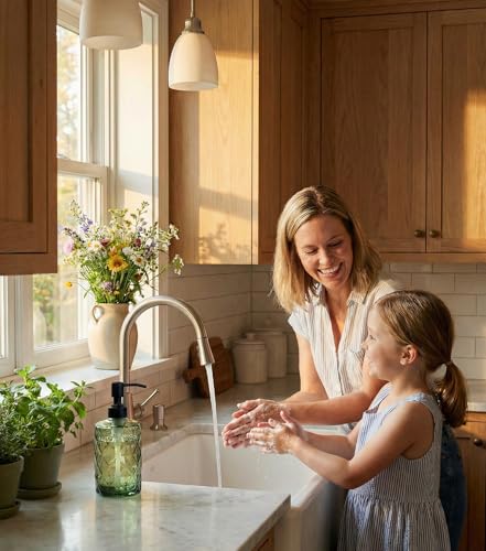JASAI Forest Green Glass Soap Dispenser with Black Rustproof Pump, Refillable Small Soap Dispenser for Kitchen and Bathroom. - color: Forest Green