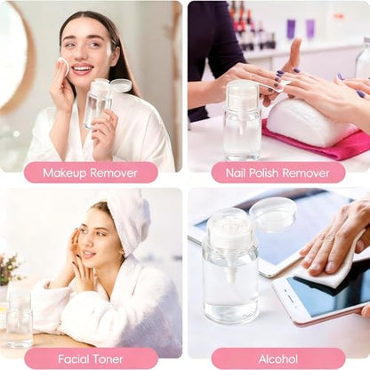 3 Pack Push Down Pump Bottle Dispenser for Makeup Remover, Facial Toner, Micellar Water, Alcohol, Nail Polish Remover Empty Push Top Bottles Containers 6.7oz/200ML - size: 6.7oz/200ml