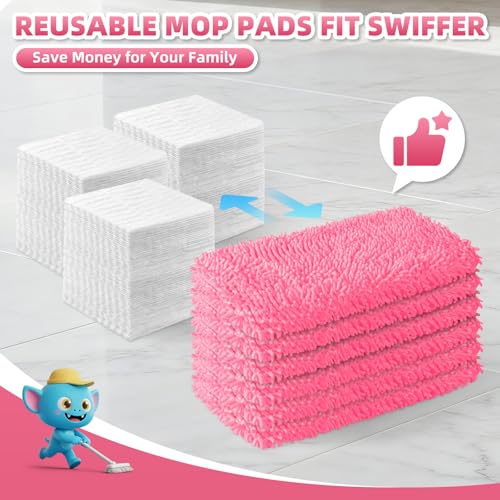 8 Pack Reusable Mop Pads Compatible with Swiffer Sweeper Mop, Wet and Dry Chenille Sweeping Cloths, Washable Pads Refill, Microfiber Pads for Multi-Surface/Hardwood Floor Cleaning (Pink) - color: Pink