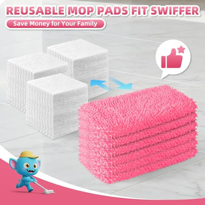 8 Pack Reusable Mop Pads Compatible with Swiffer Sweeper Mop, Wet and Dry Chenille Sweeping Cloths, Washable Pads Refill, Microfiber Pads for Multi-Surface/Hardwood Floor Cleaning (Pink) - color: Pink
