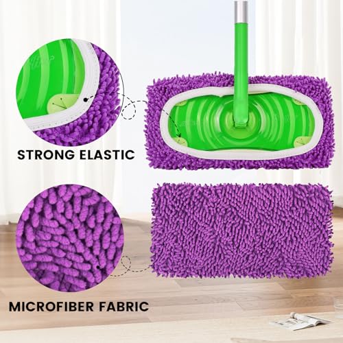 6Pcs Reusable Microfiber Mop Pads Compatible with Sweeper Mop, Replacement Wet Mopping pad Refills & Washable Dry Sweeping Cloths for Surface/Hardwood Floor Cleaning (Purple) - color: 6 Pack Purple