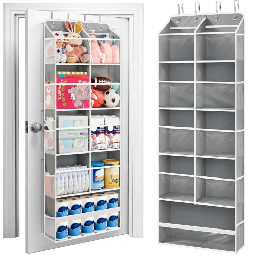 JARLINK Over the Door Organizer Storage, 5-Tier Extra Large Hanging Storage with 10 Mesh Pockets, 100 lbs Capacity Behind Door Storage for Bedroom, Bathroom, Pantry, Nursery, (Grey) - color: Grey, size: X-Large