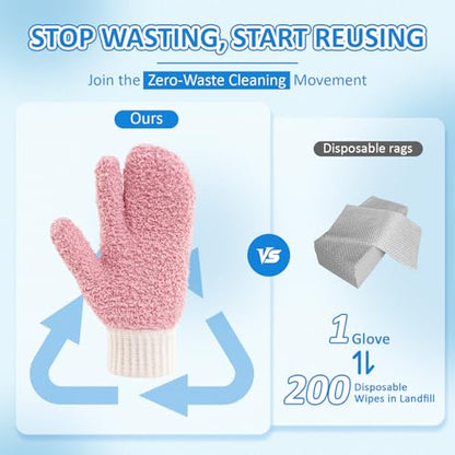 MIG4U Microfiber Dusting Gloves House Cleaning Glove for Blinds, Windows, Shutters, Furniture, and Car, Reusable Lint-Free Pink S/M - color: Pink Mitten 1 Pair, size: Small-Medium