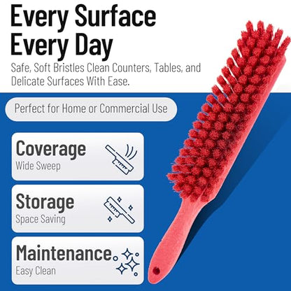 SPARTA 8 Inch Soft Counter Brush with Polyester Bristles and 5 Inch Handle, Color Coded Handheld Broom for Tables Countertops and Foodservice Surfaces, 13 Inch Overall Length, Red, Pack of 6 - color: Red