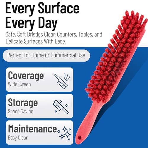 SPARTA Handheld Soft Counter Brush 8 Inch Bristle Span, Multi-Use Dust Brush with 5 Inch Handle for Tables, Countertops, and Delicate Surfaces, Polyester, Red - color: Red