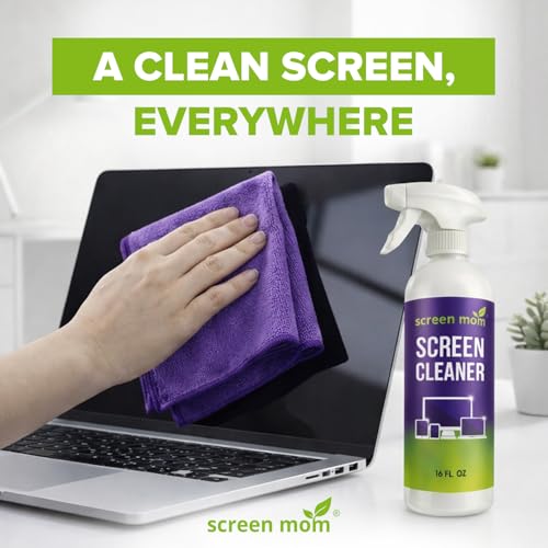 Screen Mom Screen Cleaner Spray and Microfiber Cloth 16oz Screen Cleaner Spray and Wipe for TV, Laptop, Computer, Phone, iPad, Car Screen Cleaning Kit Electronic Cleaner Spray - size: 16 Fl Oz (Pack of 1)
