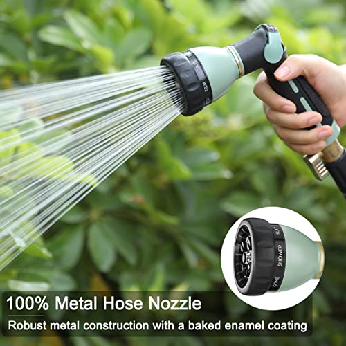 FANHAO Garden Hose Nozzle Heavy Duty, 100% Metal Water Hose Nozzle Sprayer with 8 Spray Patterns, High Pressure Sprayer Nozzle with Thumb Control, On Off Valve for Garden Watering, Car & Pet Washing - color: Light Green