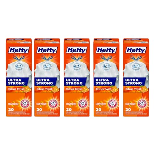 Hefty Ultra Strong Tall Kitchen Trash Bags, Citrus Twist, 13 Gallon, 20 CT (Pack of 5) - size: 20 Count (Pack of 5)