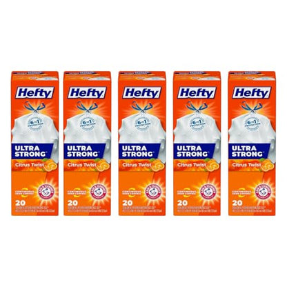 Hefty Ultra Strong Tall Kitchen Trash Bags, Citrus Twist, 13 Gallon, 20 CT (Pack of 5) - size: 20 Count (Pack of 5)