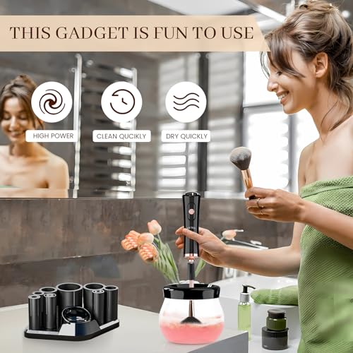 RICRIS Electric Makeup Brush Cleaner and Dryer Machine - Super Fast Clean and Dry Make Up Brushes - Automatic Cosmetic Brush Spinner Washer Tools - color: Black