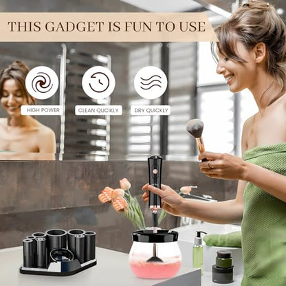RICRIS Electric Makeup Brush Cleaner and Dryer Machine - Super Fast Clean and Dry Make Up Brushes - Automatic Cosmetic Brush Spinner Washer Tools - color: Black