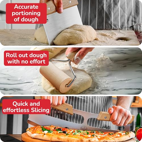 Senwosa Premium Pizza Oven Accessories Kit - 6-Piece Set for Home Pizza Making: Includes Pizza Peel, Oven Brush, Bubble Popper Turner, Rocker Cutter, Dough Roller & Scraper - size: Set of 6