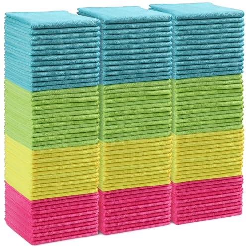 HOMEXCEL Microfiber Cleaning Cloth,150 Pack Cleaning Rags, Cleaning Towels with 4 Color Assorted,11.5"X11.5" Shop Towels (Green/Blue/Yellow/Pink) - color: Multicolor