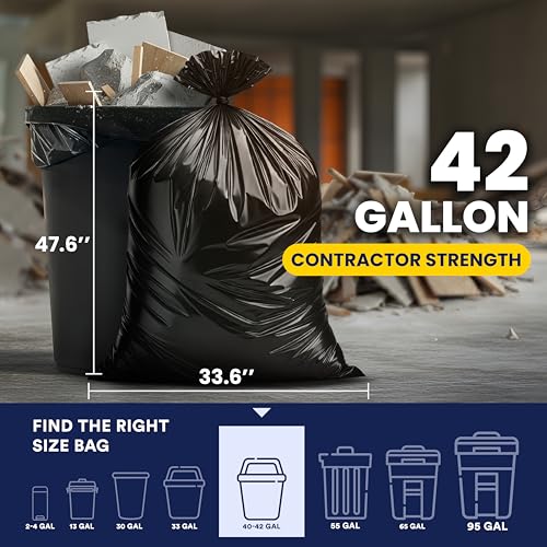 Plasticplace Contractor Trash Bags 42 Gallon 3.0 Mil Rolls Black Heavy Duty Garbage Bag 33.6” x 47.6” (32 Count) - color: Black, size: 32 Count (Pack of 1)