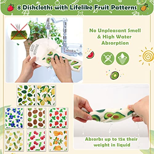 Lucomb Reusable Swedish Kitchen Dish Cloths, 8 Pack Replace Paper Towels Quick Drying Kitchen Sponges Dish Rags for Dishes Washing Home Cleaning Window Glass Wipes (Mixed Fruit) - color: Mixed Fruit