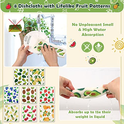 Lucomb Reusable Swedish Kitchen Dish Cloths, 8 Pack Replace Paper Towels Quick Drying Kitchen Sponges Dish Rags for Dishes Washing Home Cleaning Window Glass Wipes (Mixed Fruit) - color: Mixed Fruit
