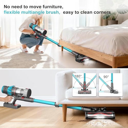 Cordless Vacuum Cleaner, 55Kpa 70Mins Stick Vacuum for Home with LED Display and Self-Standing, Vacuum with Anti-Tangle Brush&Wall Mount Charging, Vacuum Cleaners for Pet Hair/Carpets/Floors
