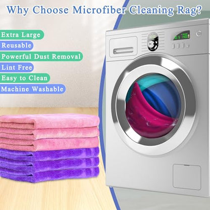 12 Pcs Extra Large Microfiber Cleaning Cloth, 20" x 30" Washable Reusable Large Floor Cloth Rags, Microfiber Towels for Mop Cleaning Office Bathrooms Housekeeping (Purple, Blue, Pink) - color: Mixed Style