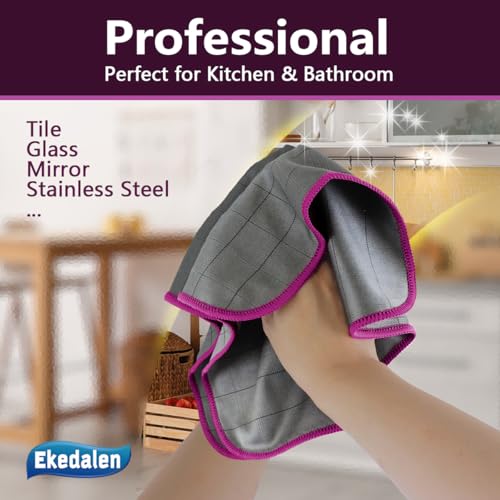 Microfiber Cleaning Cloth Lint Free Glass Cleaner Window Polishing Streak Free Miracle Easy Clean Rag Reusable for Mirror Kitchen Dish Auto Detailing, Grey-Purple - color: Grey-purple