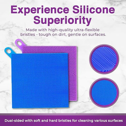 Silicone Dish Scrubber Sponges (5-Pack) - Dual-Sided Silicone Scrubbers and 1 Bottle Stick Brush - Food Grade Kitchen Scrubbers for Dishes - BPA-Free Sponges - color: 4sponges+ Stick