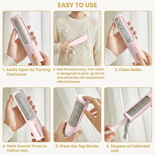 Pet Hair Remover Roller – Reusable Lint Roller for Cat & Dog Hair on Furniture, Couch, Carpet, Car & Bedding – Portable, Eco-Friendly - color: Pink