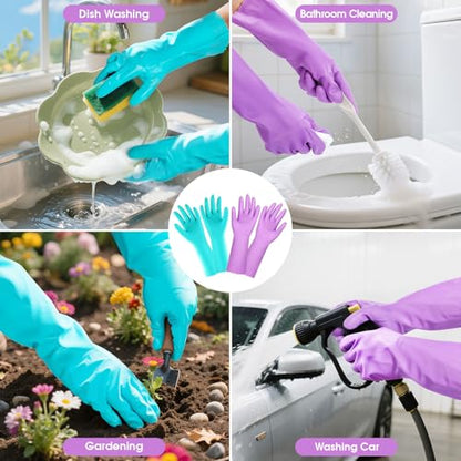Elgood Reusable Dishwashing Cleaning Gloves with Latex free, Cotton lining,Kitchen Gloves 2 Pairs,Purple+blue large - color: Purple+blue, size: Large (Pack of 2)