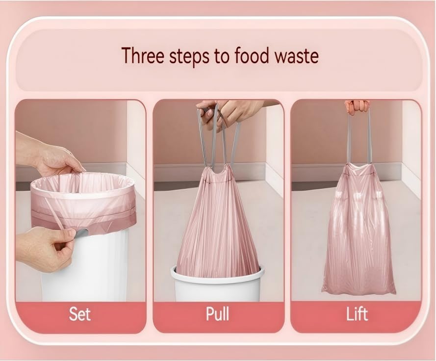 Thickened Drawstring Trash Bags, Disposable Kitchen Garbage Bags with Easy-Tie Handles, Leak-Resistant Material for Home Kitchen Bins, Suitable for Containing Wet and Dry Waste to Reduce Mess