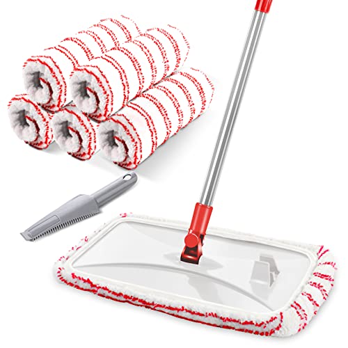 MASTERTOP Microfiber Mop, Extra Large Dust Mop with 5 Pads for Wet & Dry Use, 16'' Mops for Hardwood Laminate, Tile, Vinyl Floors,5 Microfiber Refills, 1 Cleaning Scraper - color: Red, size: 15.7"*7.8"