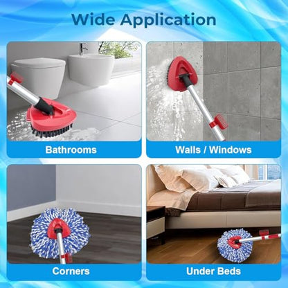 2 Pack Spin Mop Heads Replacement Compatible with O Cedar RinseClean 2 Tank, Upgraded Scrub Brush,4 Section Mop Handle and 1 Base Combo Set, Microfiber Replace Head Refill - color: Blue (2 Tank System)