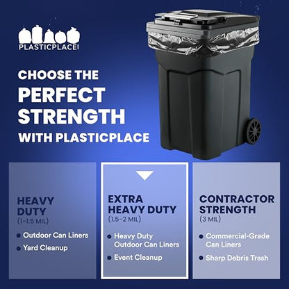Plasticplace 65 Gallon Trash Bags │ 1.5 Mil │ Black Heavy Duty Garbage Can Liners │ 50” x 48” (50 Count)
