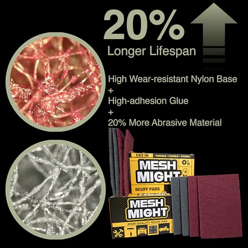 12-Pack 6"x9" Non-Woven Scuff Pads - Gold P150 Aluminum Oxide Abrasive for Scouring, Sanding, Paint Primer Prep - Automotive, Auto Body, Woodworking, Surface Preparation (Gold) - color: Gold