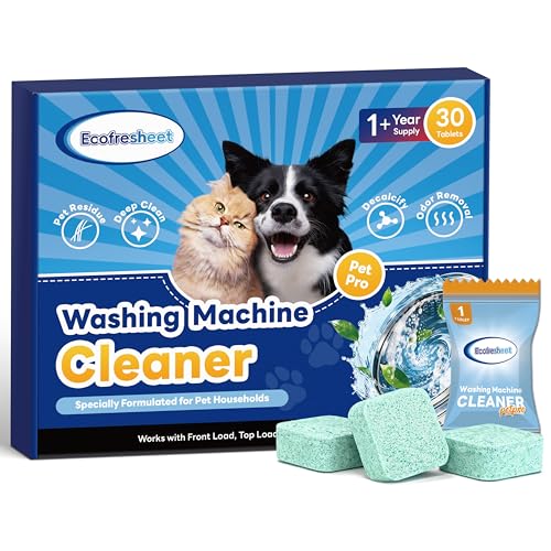 Washing Machine Cleaner Tablets Pet Pro, 30 Tablets Deep Cleaning Washer Cleaner for Pet Hair Residue & Odor Removal, Descaler for Front Load, Top Load & HE Washing Machines
