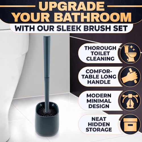 Toilet Brush and Holder Set - Silicone Toilet Brush Cleaner with Dark Grey Holder Base, Compact Accessory for Small Spaces - Easy to Place & Simple to Store After Use, Plastic Bathroom Cleaning Tool - color: Gray