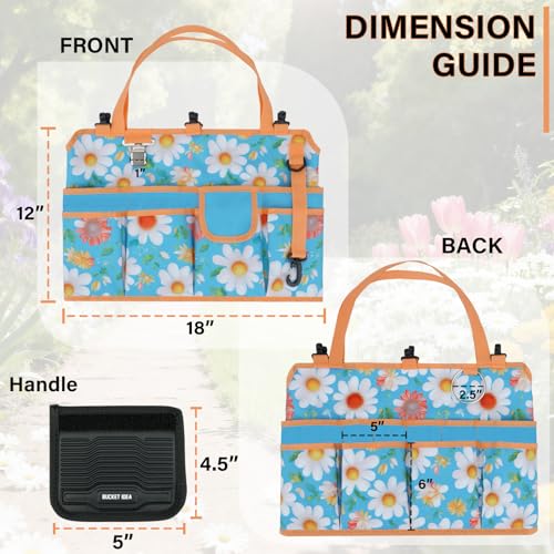 KUNN 5 Gallon Bucket Organizer 18-Pocket Tool Bag with Hangable Handle | Heavy-Duty Garden Caddy & Bucket Accessory for Gardening Tools, Orange - style: Sunny Daisy