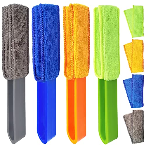 4 Pack Microfiber Blinds Duster, 4 Removable and Washable Sleeves, Cleaner for Window Blinds, Air Conditioner Vents, Fans, Car Vents