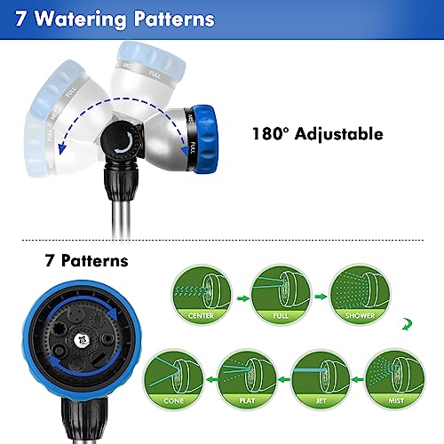 RESTMO Metal Watering Wand, Heavy Duty Garden Hose Wand with 180° Swivel Ratcheting Head, 16'' Hose Nozzle Sprayer with 7 Spray Patterns and Flow Control, for Water Hanging Baskets and Shrubs, Blue - color: Blue