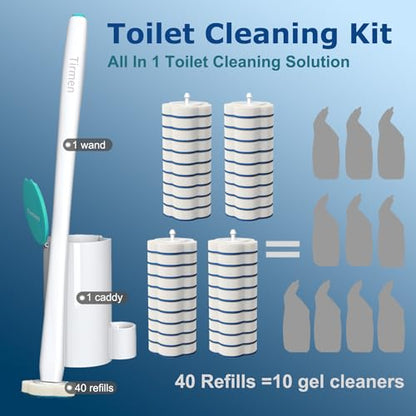 Disposable Toilet Brush: Toilet Bowl Brush and Holder Set with 40 Wand Refills, Upgraded Handle, 2X Cleaners, Toilet Cleaning System with Storage Caddy for Sink, Bathtub, Floor, Drain (Green) - style: Green
