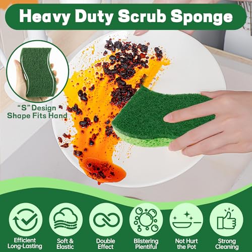 12 Count Heavy Duty Scrub Sponges,Long Lasting Cleaning Sponges for Cleaning Kitchen and Household, Dishes,Dual Sided Kitchen Sponges for Non-Coated Cookware-Green - color: Green-12