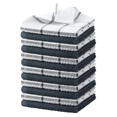 Nialnant 12 Pack Kitchen Dish Cloths,100% Cotton Soft Absorbent Quick Drying Dish Rags for Kitchen,Washing Dishes,Cleaning Rags - color: Grey, size: 12 x 12 in - 12PCS