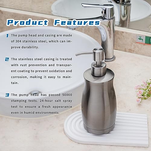 Brushed Stainless Steel Countertop Soap Dispenser Rust and Leak Resistant Hand Soap Pump with Funnel for Kitchen Countertops and Bathroom Dispensers (13.5 oz/400 ml) - color: Gray (Brushed Nickel) Gel Style
