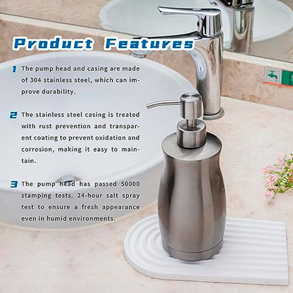 Brushed Stainless Steel Countertop Soap Dispenser Rust and Leak Resistant Hand Soap Pump with Funnel for Kitchen Countertops and Bathroom Dispensers (13.5 oz/400 ml) - color: Gray (Brushed Nickel) Gel Style