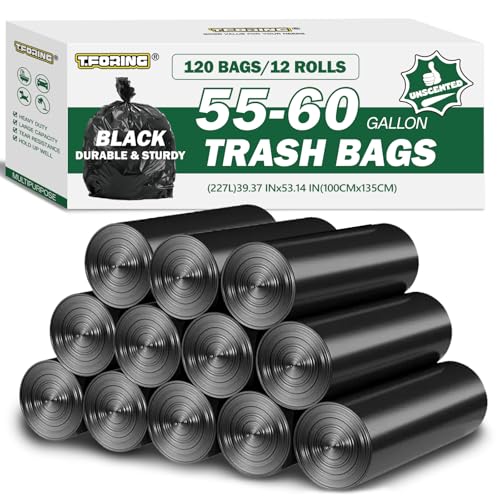 55-60 Gallon Trash Bags Unscented, 40'' x 53'', Black, 120 Count | Huge 50+ Gal Garbage Can Liner,Fit 206 - 225 Liter Bins,Multipurpose for Construction Industrial Yard Outdoor Commercial Bulk - color: 55-60 gal-120