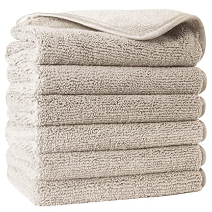 POLYTE Premium Lint Free Microfiber Washcloth Face Towel, 13 x 13 in, Set of 6 (Beige) - color: Beige