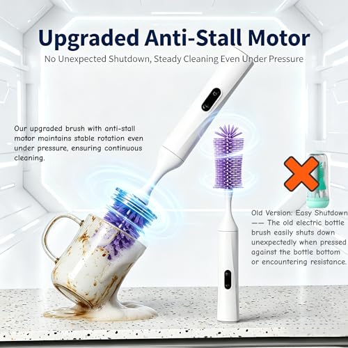 Rechargeable Electric Bottle Brush with 2 Speeds Powerful Automatic Bottle Cleaner,BPA-Free Silicone Spinning Design, Wall Mount & Straw Cleaner,Suitable for Baby Bottles & Kitchen (White+Purple) - color: White+purple