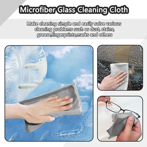 XANGNIER Microfiber Glass Cleaning Cloths,8 Pack Streak Free Miracle Cleaning Cloth,Reusable Lint Free Cleaner Towels for Kitchen,Windows,Mirror,Glasses,Car Windshields,Stainless Steel,11.8"×11.8" - color: Sliver-grey