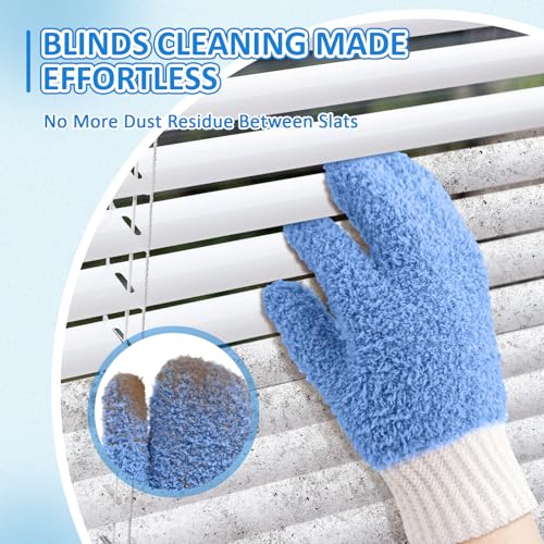 MIG4U Microfiber Dusting Gloves House Cleaning Glove for Blinds, Windows, Shutters, Furniture, and Car, Reusable Lint-Free Blue S/M - color: Blue Mitten 1 Pair, size: Small-Medium