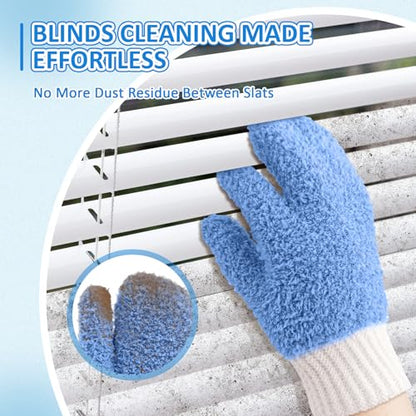 MIG4U Microfiber Dusting Gloves House Cleaning Glove for Blinds, Windows, Shutters, Furniture, and Car, Reusable Lint-Free Blue S/M - color: Blue Mitten 1 Pair, size: Small-Medium