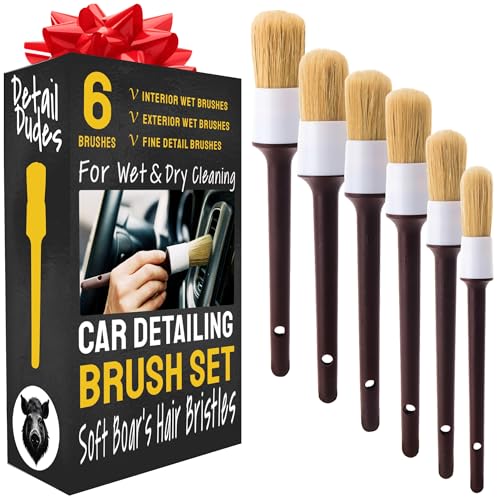 Car Detailing Brush Set 6-Pack - Soft Boar Hair Interior & Exterior Detailing Kit - Car Interior Cleaning Brushes for Leather, Piano Black Trim, Dashboards, Wheels and Engine Bay - Detail Dudes - size: 6 Pack(Advanced)