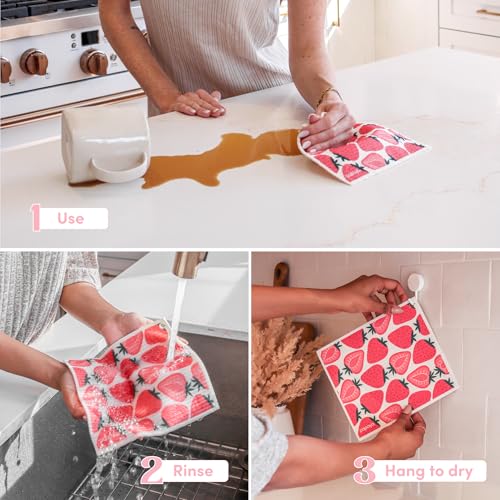 Papaya Reusable Paper Towels, Premium Swedish Dishcloths with Hook, Non-Scratch Reusable Paper Towel, 1 Sheet Replaces 17 Rolls - 2 Sheets, 1 Hook - color: Strawberry Blonde