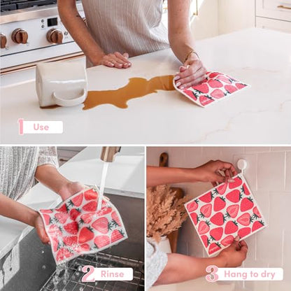 Papaya Reusable Paper Towels, Premium Swedish Dishcloths with Hook, Non-Scratch Reusable Paper Towel, 1 Sheet Replaces 17 Rolls - 2 Sheets, 1 Hook - color: Strawberry Blonde